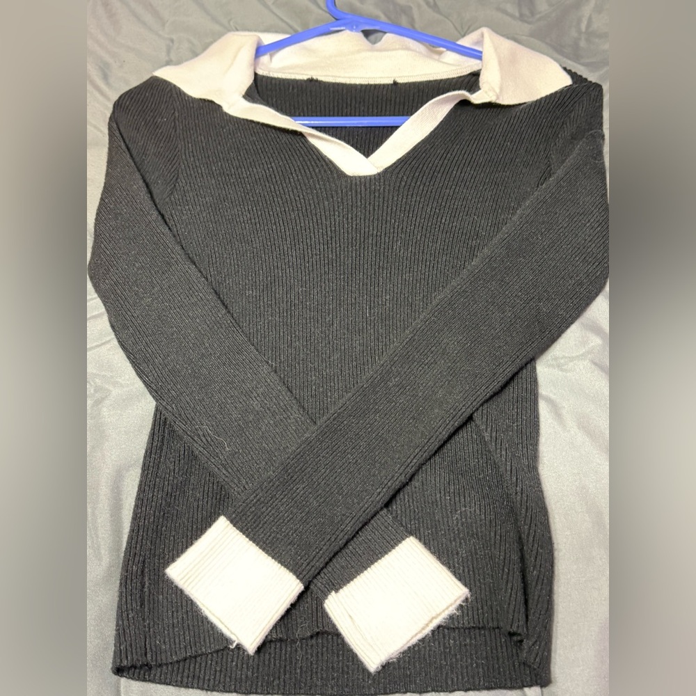 SHEIN Black and Cream Long Sleeve Top